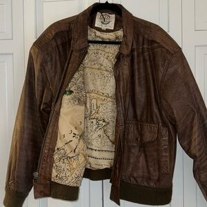 Vintage Global Identity G-III Leather Bomber Jacket w World Map Lining